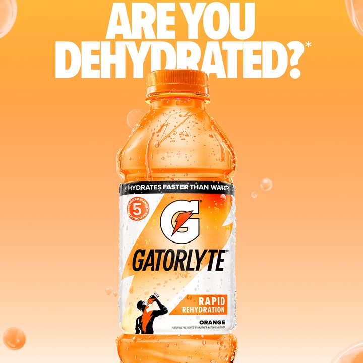 Gatorlyte ad reading Are You Dehydrated, with the claim hydrates faster than water