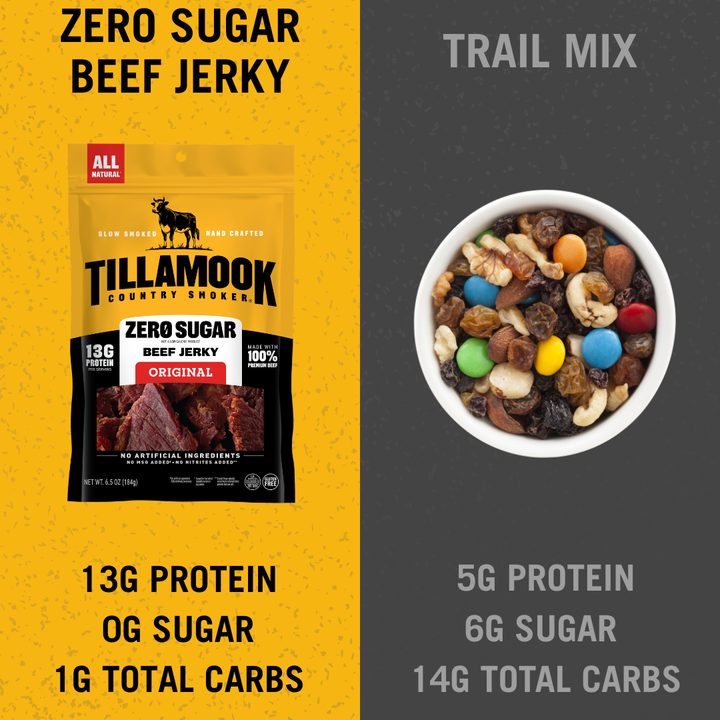 Tillamook Country Smoker zero sugar jerky comparison ad creative